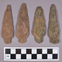 Chipped stone, projectile points, stemmed; one mended