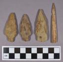 Chipped stone and organic, stemmed projectile points and one faunal bone perforator fragment