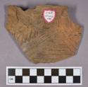 Ceramic, earthenware rim sherd, incised-chevron exterior and dentate interior rim, grit-tempered