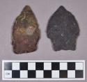 Chipped stone, stemmed projectile points and end scraper