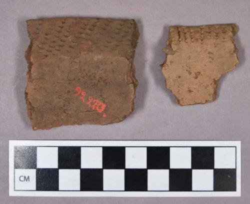 Ceramic, earthenware rim and body sherds, cord-impressed and dentate