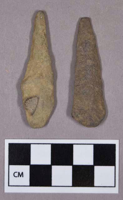 Chipped stone, one lanceolate projectile point and one drill