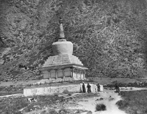 Copy negative of people at base of temple