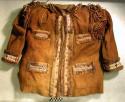 Coat made from smoke-tanned moose hide. Very fine quillwork down each side