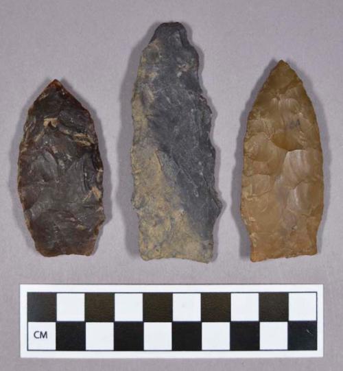 Chipped stone, two lanceolate bifaces and four projectile points, stemmed and lanceolate, includes jasper and flint