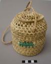 Half-hitch coil, lidded basket with braided handle
