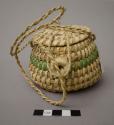 Coiled lidded basket with strap