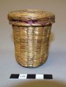 Small covered sweetgrass basket with crimson-dyed splints