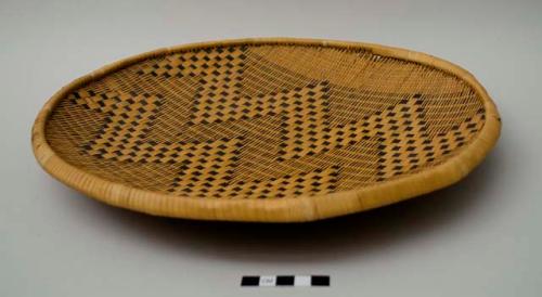 Basketry tray, brown and neutral with zigzags