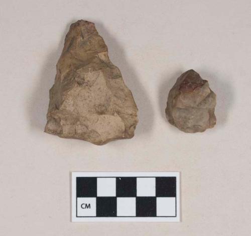 Chipped stone, bifacially worked tools, preforms, with cortex