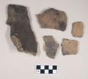 Ceramic, earthenware body sherds and rim sherd, undecorated, shell-tempered