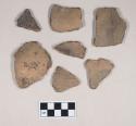 Ceramic, earthenware body sherds, some cord-impressed, one undecorated and burnished, shell-tempered