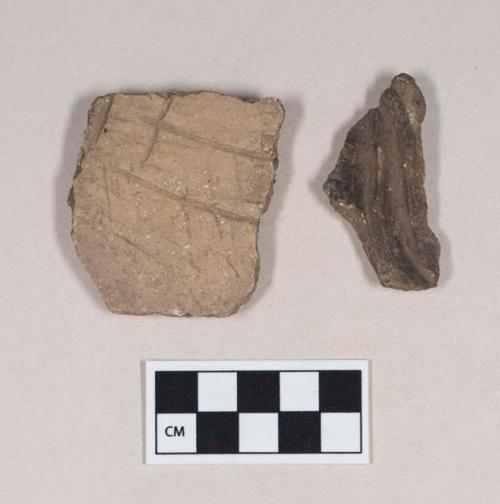 Ceramic, earthenware body sherds, incised, shell-tempered