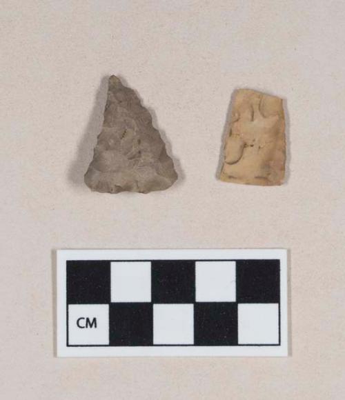 Chipped stone, projectile points, triangular, one with broken tip