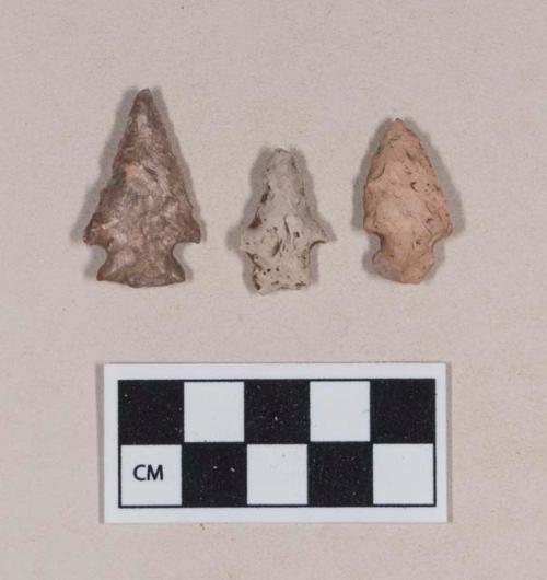 Chipped stone projectile points, corner notched, stemmed, side-notched