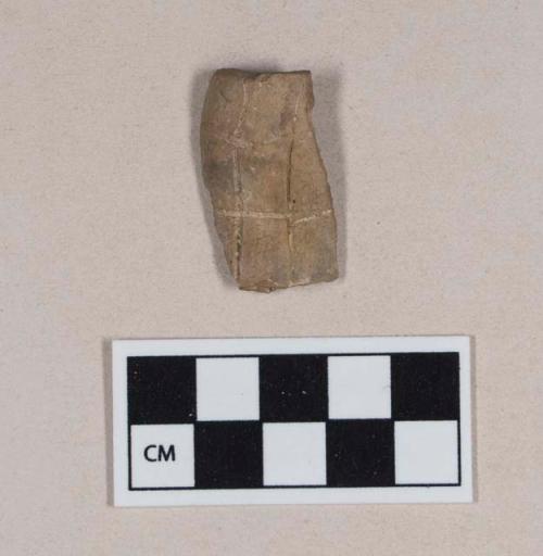 Ceramic, earthenware rim sherd, incised, narrow diameter