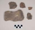 Ceramic, earthenware body sherds, undecorated, some shell-tempered; ceramic, earthenware rim sherd, incised