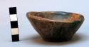 Small painted pottery bowl - dark and light brown on cream