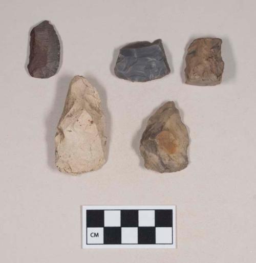 Chipped stone, scraper; chipped stone, bifaces, triangular; chipped stone, biface fragments