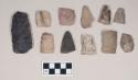 Chipped stone, projectile points, triangular and ovate, fragmented; chipped stone, biface fragments