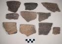 Ceramic, earthenware rim sherds, incised, some with possible Ramie design, some incised and cord-impressed, some with incised rim, shell-tempered