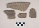Ceramic, earthenware body and rim sherds, incised, shell-tempered; two rim sherds have punctate rim, one rim sherd has incised rim