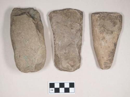 Ground stone, adzes; chipped stone, biface, possible preform