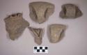 Ceramic, earthenware rim and handle sherds, incised, shell-tempered; two sherds crossmend
