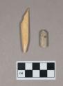 Worked bone fragments, including one highly polished possible awl fragment, one calcined worked bone fragment