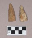 Chipped stone, projectile point, triangular; chipped stone, biface fragment