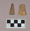 Chipped stone, projectile points, triangular, one with fragmented tip