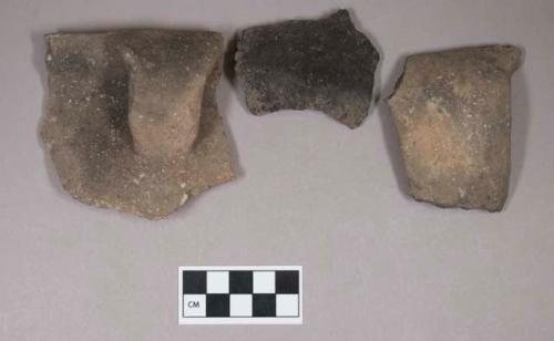 Ceramic, earthenware rim, body, and handle sherds, undecorated, shell-tempered