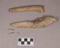 Worked animal bone, ulna, possible awl, and fragments; worked antler object