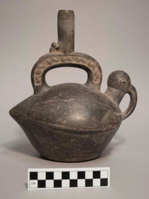 Jar, black ware, stirrup spout