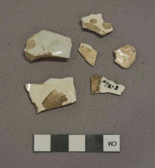 Undecorated whiteware vessel body fragments, white paste, 1 fragment molded