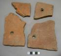 Red ceramic rooftile fragments, visible temper, all with nail holes