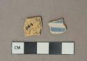 Blue on white tin-glazed earthenware vessel body fragments, buff paste, 1 fragment has glaze missing