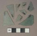 Aqua flat glass fragments, weathered