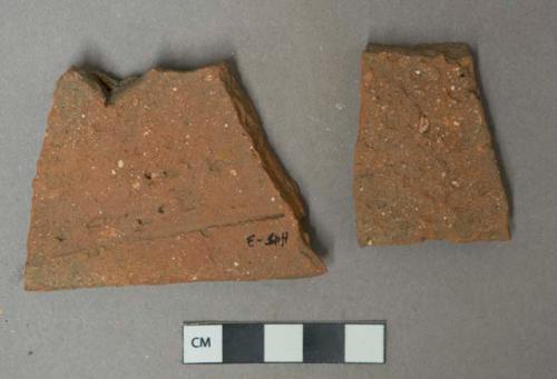 Red ceramic roof tile fragments, 1 fragment with nail hole