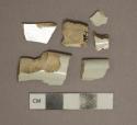 White undecorated whiteware vessel body and rim fragments, white paste, likely ironstone