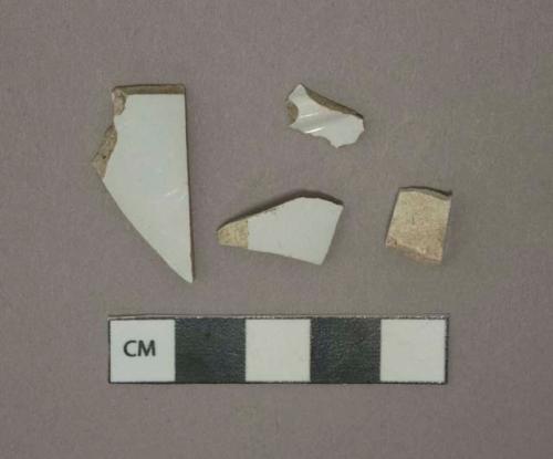 White undecorated lead glazed ironstone vessel body fragments