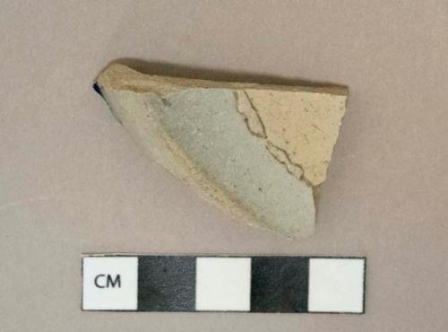 Gray salt-glazed stoneware vessel base fragment, gray paste, cobalt decorated