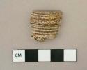 Brown salt glazed stoneware vessel rim fragment, gray paste, likely bottle mouth