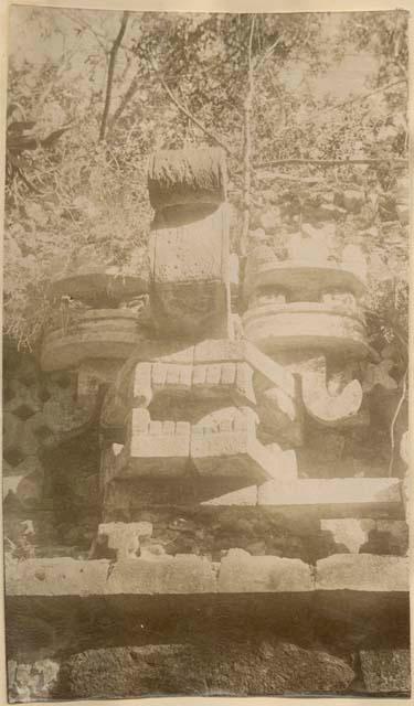 Mask of the Maya rain God "Chaac" covered with vegetation