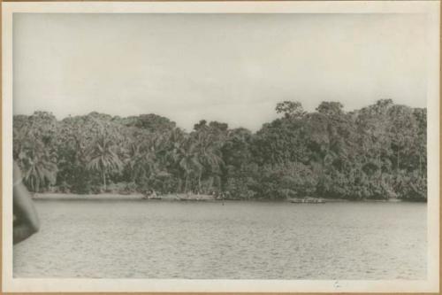 Chiriquí Lagoon, view of shore and headquarters of Bluefields Ngobe-Bugle, the challengers in Balseria Ceremony