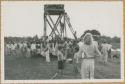 Ngobe-Bugle crowd surrounding tower built for movie camera