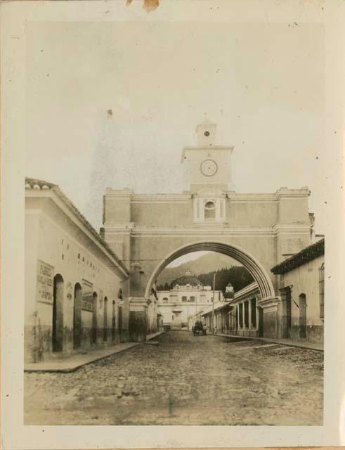 Arched gate with clock tower