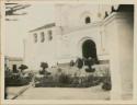 Church building with a small garden in front