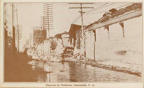 Damage to telephone company building from earthquake of December 1917