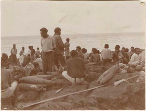 People of Merelava with yams and coconuts for ship use